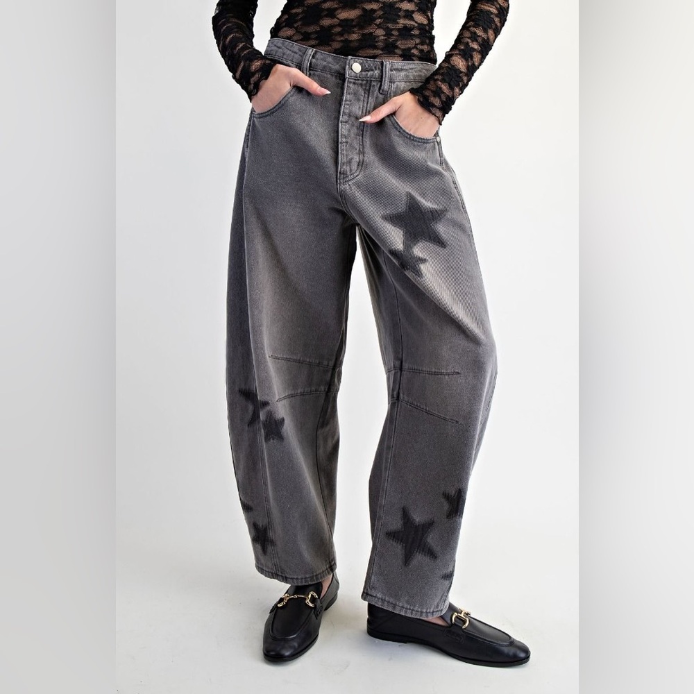 Easel “Stargazer Barrels” Baggy Barrel Jeans | Black Denim - Picture 2 of 6
